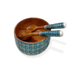 Bol à salade en bois au design unique avec 2 cuillères, qualité supérieure, taille personnalisée, bol de service alimentaire en gros - Product Image 4