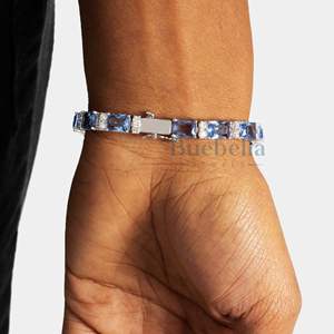 <b>Fine</b> Hip Hop Jewelry 6mm 925 Sterling Silver 14k White Gold Plated VVS Moissanite Diamond Blue Radiant Tennis Bracelet - Product Image 1