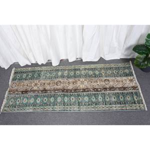 Alfombra turca Vintage de 19x46 pies, tradicional, azul, Beige, gran área, Alfombra de lana, respaldo de látex, tejido de retazos, pasillo rectangular - Product Image 1