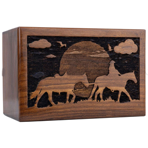 <b>Large</b> Rectangle <b>Wooden</b> Cremation Urn for Humans Pets Engraved Horse Design-Eco-Friendly Columbarium Urn Memory Case BY AYAANS - Product Image 1