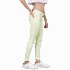 Light Color Solid Custom Women Stretch Jeans Mid Waist Pants Slim Fit Top Quality With Pocket Drawstring Cotton Woman Denim Jean - Product Image 3