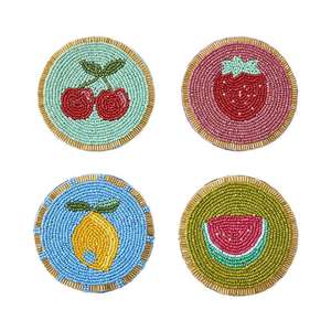 Juego de 4 Posavasos Redondos Bordados a Mano con Cuentas Rojas Extravagantes, Más Vendidos para Decoración de Mesa - Product Image 5