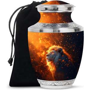 Urnes de conception de lion colorées faites à la main urne adulte peinte à la main pour les êtres chers nouvelle arrivée urnes de crémation en métal d'Inde - Product Image 1