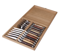 Couteau à beurre et fourchette en acier inoxydable avec manche en corne de buffle et boîte à cadeaux en bois personnalisée artisanat Top vente