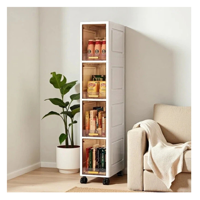 Slim Rolling Kitchen Storage Cabinet, Foldable Plastic Narrow Organizer, Large Capacity, Multi Style
