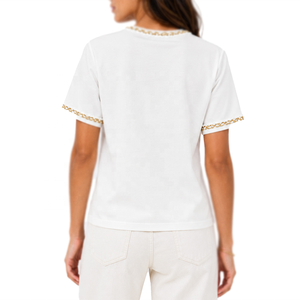 Camiseta de algodón lisa para mujer, manga corta, cuello redondo, suave, informal, con logo personalizado, ropa de moda, venta al por mayor, camiseta para mujer - Product Image 2