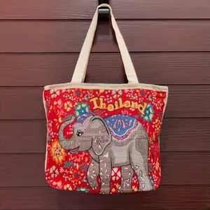 Tas belanja bahu bordir tangan Bohemian cantik buatan tangan dengan desain gajah tas bahu selempang antik