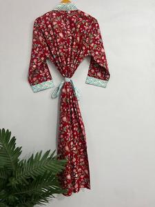 Vestido Kimono de Algodón Hecho a Mano, Ropa de Dormir de Verano, Estampado Floral, Hasta el Suelo, Bata de Dama de Honor, Cubierta de Playa, Vestidos Informales - Product Image 5