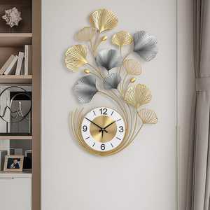 Handcrafted <b>Modern</b> Luxury Metal Wall <b>Clock</b> Golden & Grey Floral Leaf Design for Living Room & Home Office Decor - Product Image 3