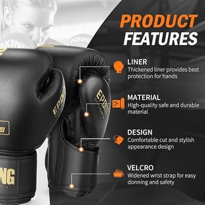 Gants de boxe noirs de 12 oz pour adultes - Design professionnel à lacets avec logo personnalisé - Matériel en cuir véritable - Product Image 2