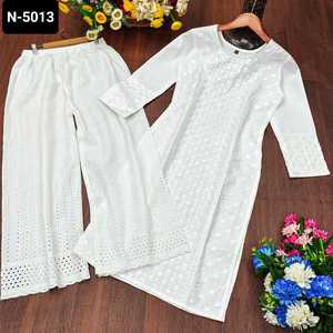 Indian Traditional Wear Premium Slub Cotton <b>Top</b> with Beautiful Chikankari Work Ready to Wear Kurtis with Palzo with Plus Size - Product Image 4