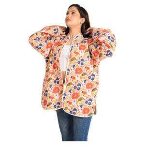 แจ็กเก็ตผ้าฝ้ายพิมพ์ลายดอกไม้แบบกลับด้านได้สำหรับผู้หญิงเสื้อหนาวสไตล์พื้นเมืองอบอุ่น - Product Image 2
