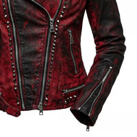 Veste en cuir rock pour homme, style vintage moto biker, coupe ajustée, avec ceinture à la taille et poches zippées