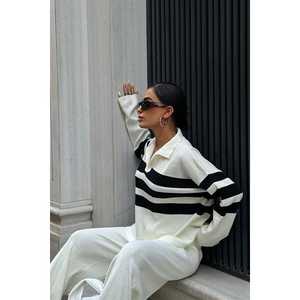 Conjunto de Pantalones y Suéter de Punto a Rayas Cerly Casual 9977 con Característica Transpirable - Product Image 1