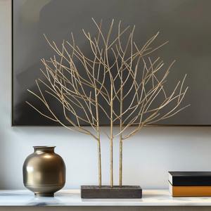 Hash Grove of <b>Trees</b> Handmade Iron Sculpture on Stand Modern Abstract Gold Wire <b>Tree</b> <b>Tabletop</b> Figurine Eco-Friendly - Product Image 4