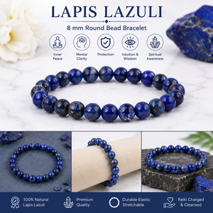 Bracelet en perles rondes de 8 mm en lapis-lazuli naturel pour la sagesse, la confiance et la clarté mentale - Cadeau religieux - Product Image 3
