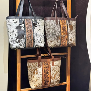 OEM ODM personalizado tallado a mano bolso de cuero de piel de vaca bolsos de gran tamaño gran colección de monedero de las señoras - Product Image 1