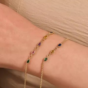 Pulsera de moissanita personalizada de alta calidad de 10K/14K/18K con piedra natal Zirconia piedra de pera piedra preciosa Cadena de piedra natal - Product Image 3