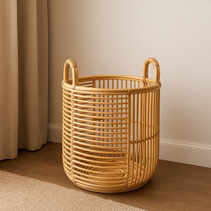 ตะกร้าหวายทรงกลมทำด้วยมือทำจากหวายธรรมชาติทนทานและใช้งานได้หลากหลายตกแต่งบ้านสำหรับเสื้อผ้าซักรองเท้าจัดระเบียบ - Product Image 3