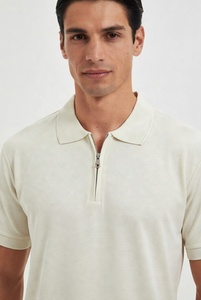 Men's Fashion Zip Polo Shirt Short Sleeve Premium Quality Custom Logo Service Pique Fabric Collar Design Breathable Moisture - Product Image 5