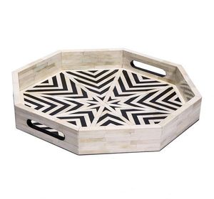 Bandeja con incrustaciones de fregona de madera con bandeja decorativa de nácar para servir para sala de estar, dormitorio y cocina, bandeja elegante para decoración del hogar - Product Image 6