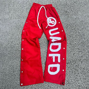 Pantalones de pierna ancha de nailon transpirable para hombre, botones laterales a presión, apliques estampados con logotipo personalizado, parche bordado, diseño de cordón de verano - Product Image 4