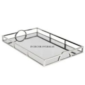 Bandeja de espejo de lujo con marco de Metal pulido brillante plateado con forma de rectángulo, artículos de comida para servir suministros para restaurantes y hoteles - Product Image 2