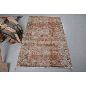 Tapis Turc Vintage 3.4 X 5.4ft Orange Beige Patchwork Design Classique Grande Surface Laine Rectangle Couloir Tapis pour Chambres Latex - Product Image 1