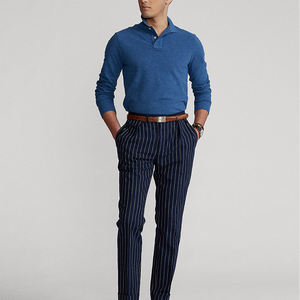 Tricot décontracté en jersey coupe ajustée pour hommes pour polo pull de golf à manches longues avec motif solide de teinture de vêtement foncé - Product Image 5