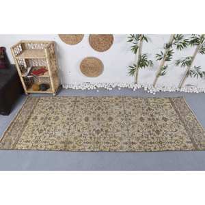 Classique Beige Marron Floral Vintage Turc Laine Tapis À La Main 3.4X8.3 Rectangulaire Table D'appoint Patchwork Latex Couloir - Product Image 1