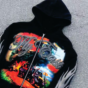 Pull à capuche en coton surdimensionné imprimé personnalisé pour hommes sweats à capuche graphiques courts à épaules tombantes style costume en tissu français - Product Image 2