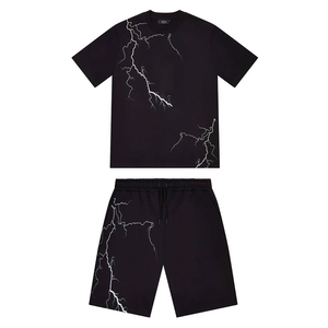 2025เซตผ้าฝ้าย2ชิ้นสำหรับผู้ชายชุดฤดูร้อนแบบลำลองชุดสตรีทแวร์ชุดสั้นสำหรับผู้ชาย - Product Image 1