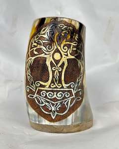 Taza tallada de cuerno de Animal Real, decoración del hogar de estilo vikingo ecológico para recreaciones, festivales, recuerdo pulido de Navidad - Product Image 2
