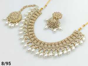 Indian Traditional Gold Plated Jhumka Earring & Magtika <b>Necklace</b> Set for Women <b>Drop</b> & Motipearl Design for Parties Women & Girls - Product Image 3