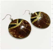 Pendientes de coco Pendientes de cáscara de coco marrón natural hechos a mano combinados con piedras de colores ÁNGULO - Product Image 6