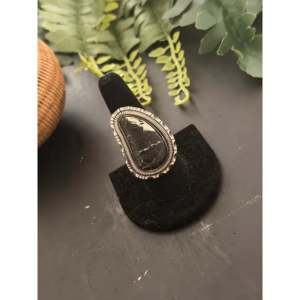 Walker Vandever Handmade <b>Boho</b> <b>Ring</b> Black Jack Turquoise & Sterling <b>Silver</b> with Bezel Setting Size 8.75 for Everyday Wear Gifts - Product Image 4
