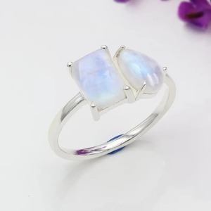 Arco Iris piedra lunar bisel ajuste anillo de bodas mujeres niñas 925 plata esterlina joyería personalizada a granel fiesta al por mayor - Product Image 1