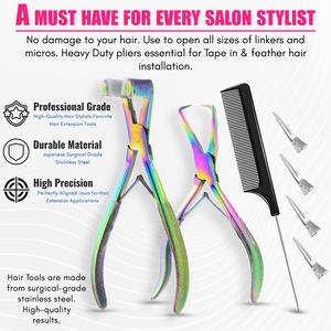 Custom Color <b>Hair</b> Extension Tools Micro Bead Remover Plier and Tape in Plier with Silicon <b>Pads</b> Nice Comb Sectioning Clips - Product Image 2