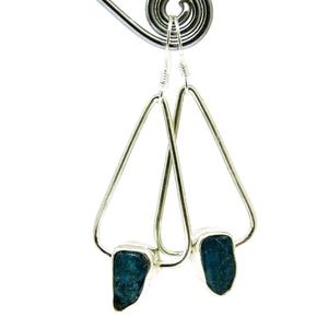 Boucles d'oreilles pendantes en apatite bleu néon, argent sterling 925 avec pierre précieuse brute naturelle, plaqué or, bijoux ethniques de mariage, cadeau parfait - Product Image 5