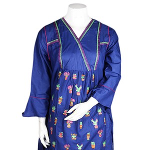 Traje de Dos Piezas de Algodón Bordado para Mujer - Azul Marino - Azul Marino/Azul - Product Image 2