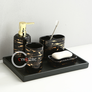 Dispensador de baño moderno de lujo negro dorado para decoración del hogar, jabonera, soporte para cepillo de dientes, juego de inodoro, juego de accesorios de baño - Product Image 5