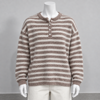 Pull décontracté ample pour femme en mélange de laine rayé, style coréen, boutonnage simple, nouvelle collection automne/hiver