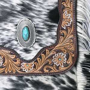 Sling Bag de piel de vaca Bohemia vintage con diseño de flores Cierre de cremallera única Calidad Premium para uso diario - Product Image 3