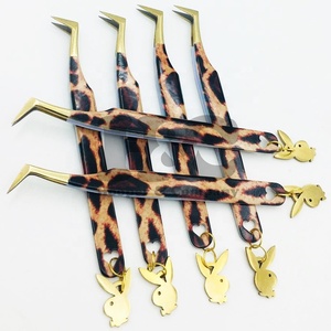 Pinces à épiler professionnelles pour extensions de cils, en acier inoxydable, pointe dorée, anti-magnétique, logo personnalisable, emballage, MOQ 10 pinces à épiler en vison - Product Image 1