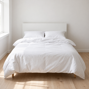 Parure de lit simple en coton blanc 300TC 4 pièces, couleur unie, respirante, housse de couette, taies d'oreiller, drap, pour usage domestique - Product Image 4
