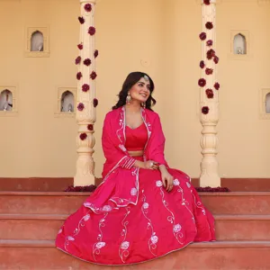 Conjunto de Lehenga Rosa Pintado a Mano para Mujer, Estilo Rani - Product Image 5