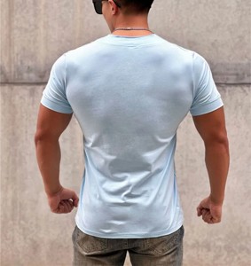 2024 hommes vêtements de haute qualité col en V à manches courtes T-shirt hommes coupe ajustée T-shirt hommes coton décontracté été Gym Fitness chemise - Product Image 6