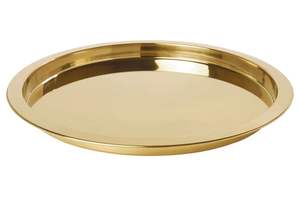 Plateau rond en laiton avec poignées latérales, plat décoratif en métal doré pour servir, comptoir de cuisine, chariot de bar et centre de table - Product Image 2