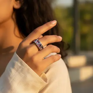 Anillo de Plata 925 con Amatista para Mujer, Joyería Fina con Piedras Preciosas, Elegantes Gemelos y Pisacorbatas - Product Image 2