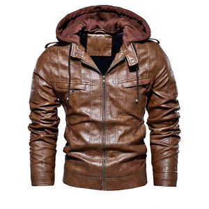 Chaqueta con capucha informal de motorista personalizada de alta calidad en cuero genuino Marrón Motocicleta Estilo clásico Chaqueta transpirable cuello alto - Product Image 3